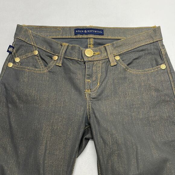 ROCK & REPUBLIC Women’s 0 BERLIN Gold Gray Skinny Jeans - Picture 1 of 3